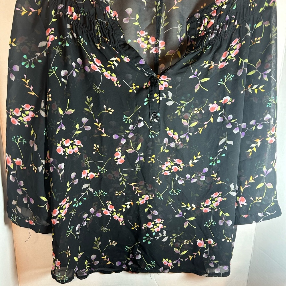 Peasant Black Floral Women’s Top by Roly Poly Sz L